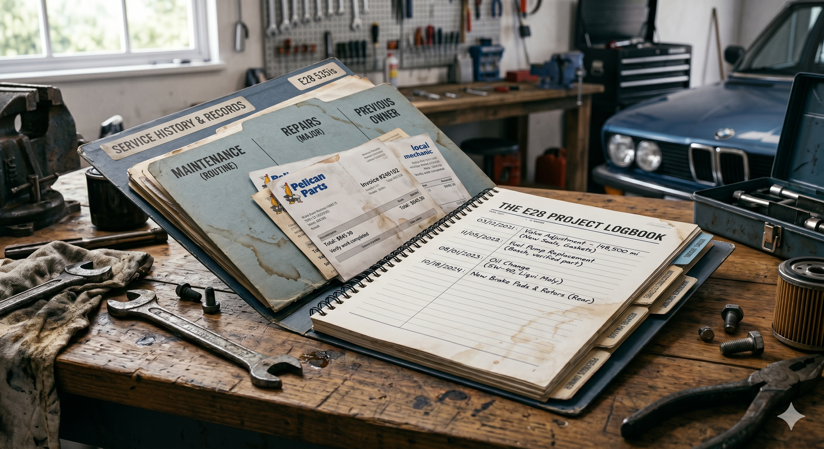 E28 project logbook and service records