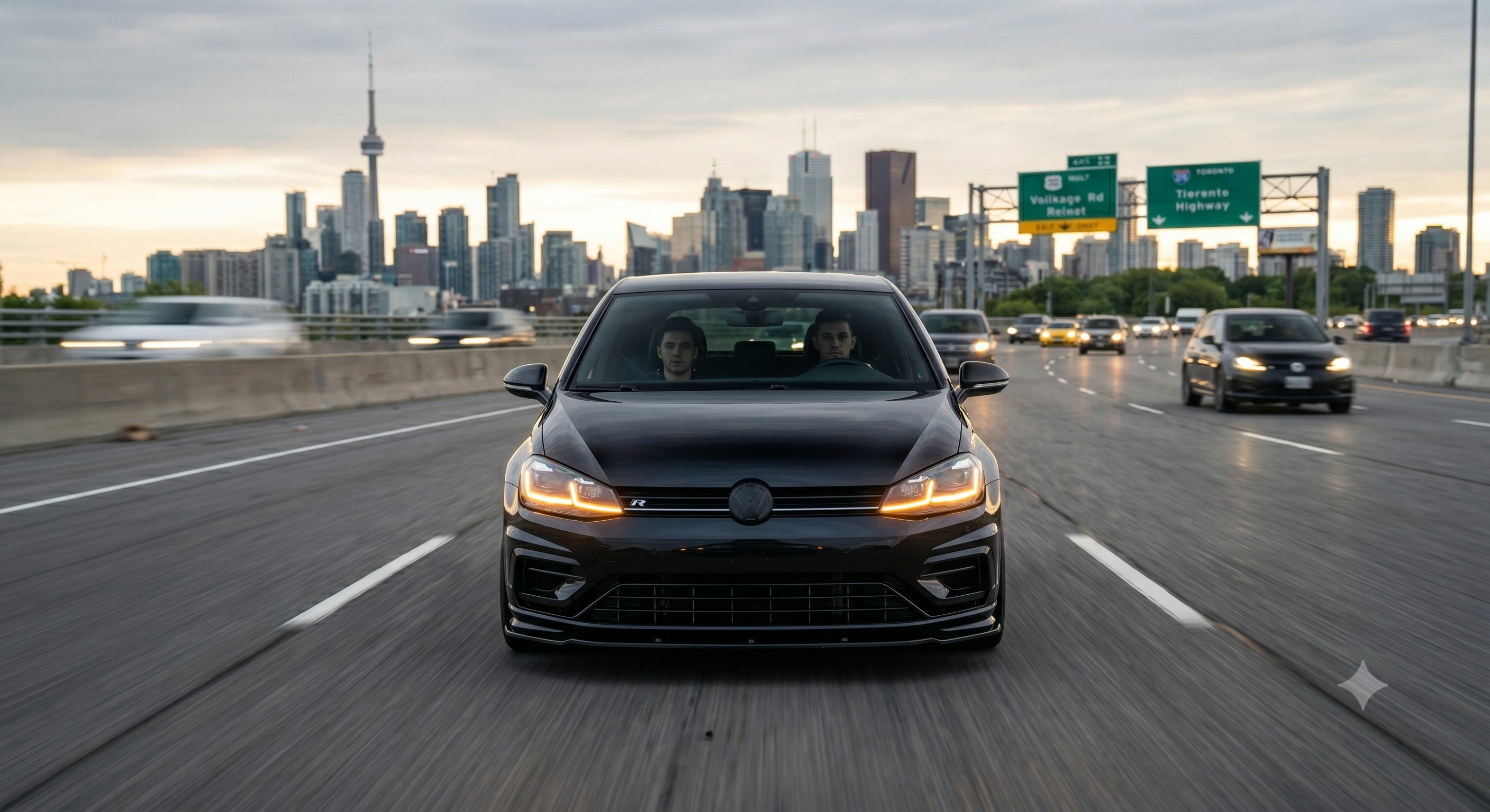 Black Golf R on Toronto highway